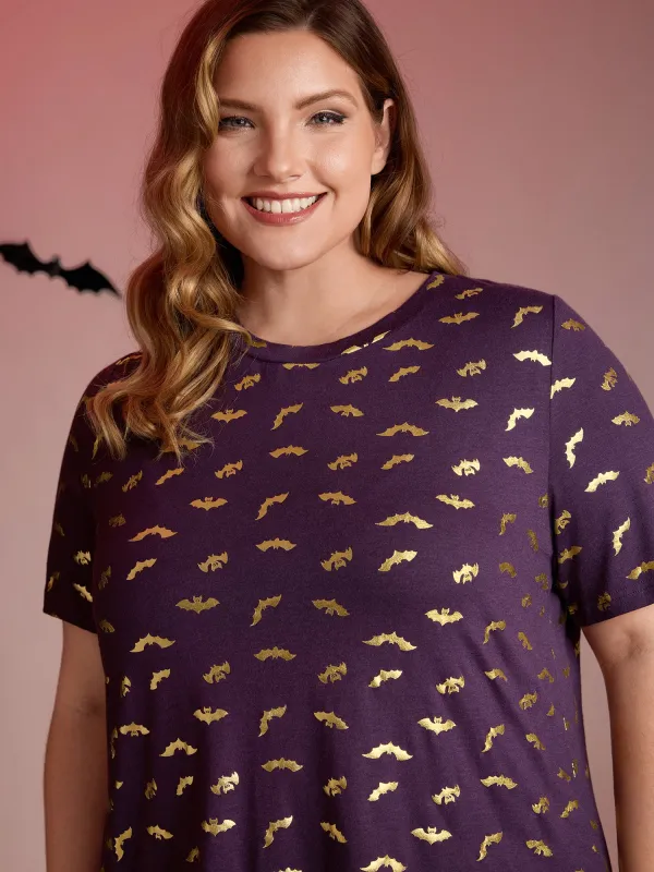 Shimmery Gold Bat Print Crewneck T-Shirt sold by Bloomchic