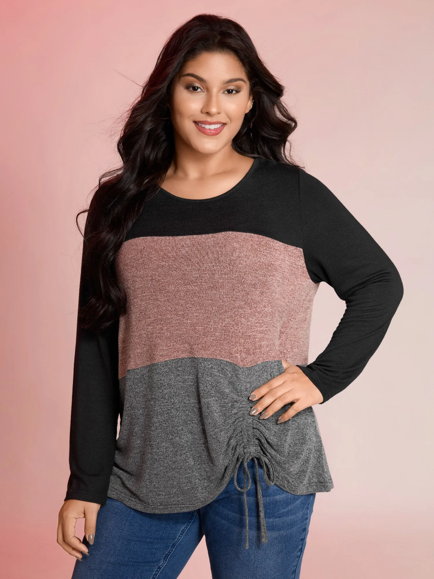 Colorblock Side Drawstring T-Shirt sold by Bloomchic