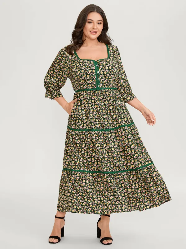 Dense Floral Print Stretchy Waist Maxi Dress sold by Bloomchic