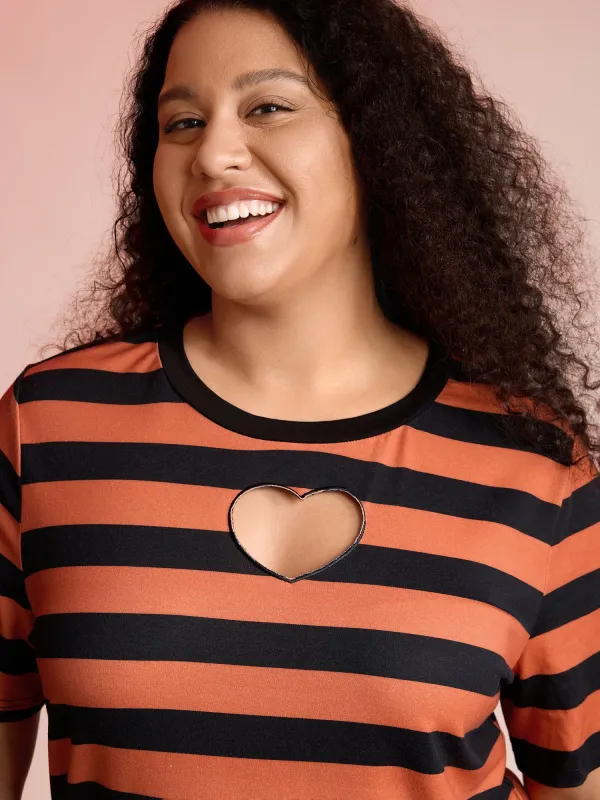 Pumpkin Patch Stripe Heart Cut-Out T-Shirt made by Bloomchic