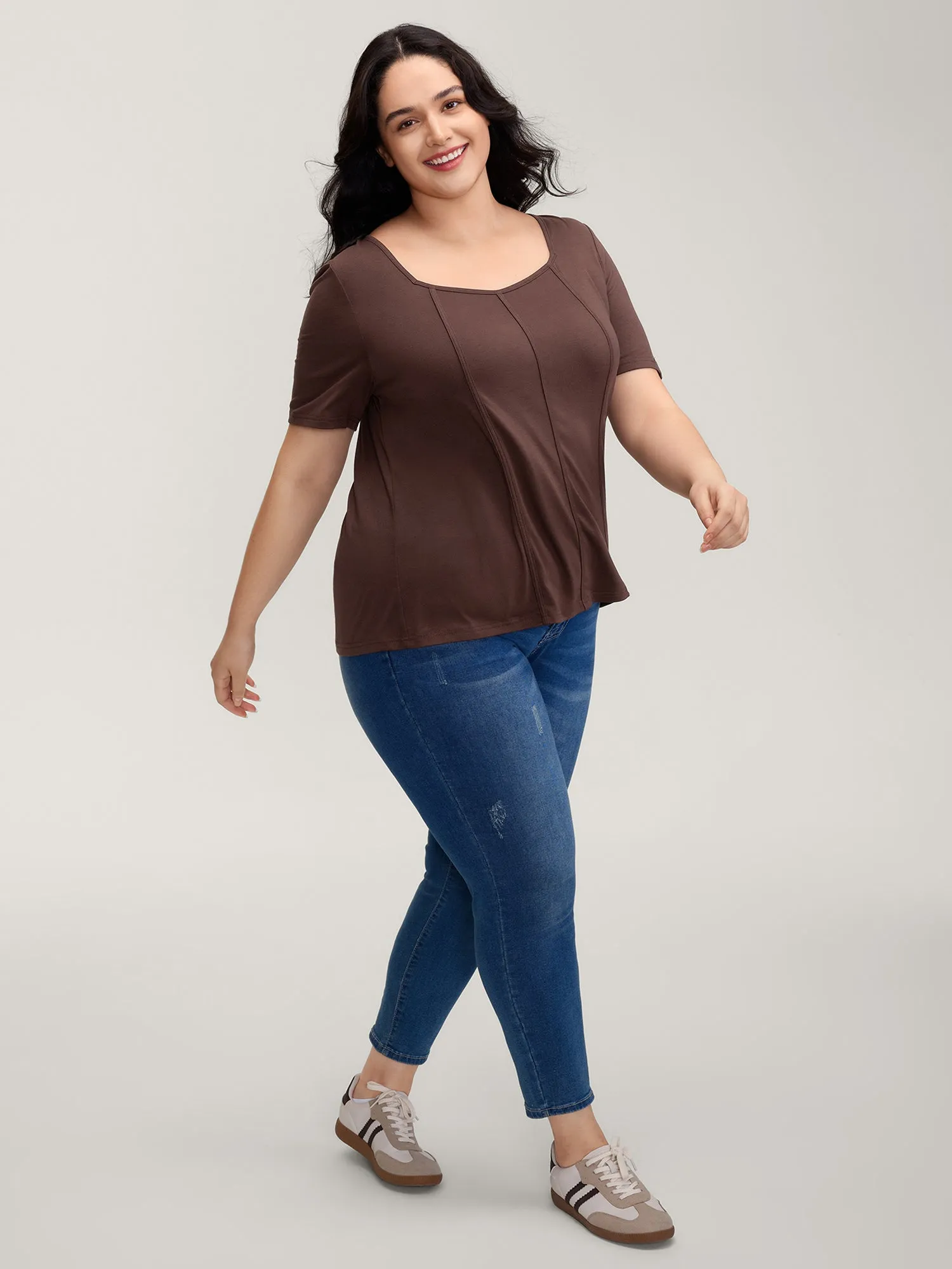 Stretchy Defining Waist Deep Neckline T-Shirt sold by Bloomchic product image thumbnail 2