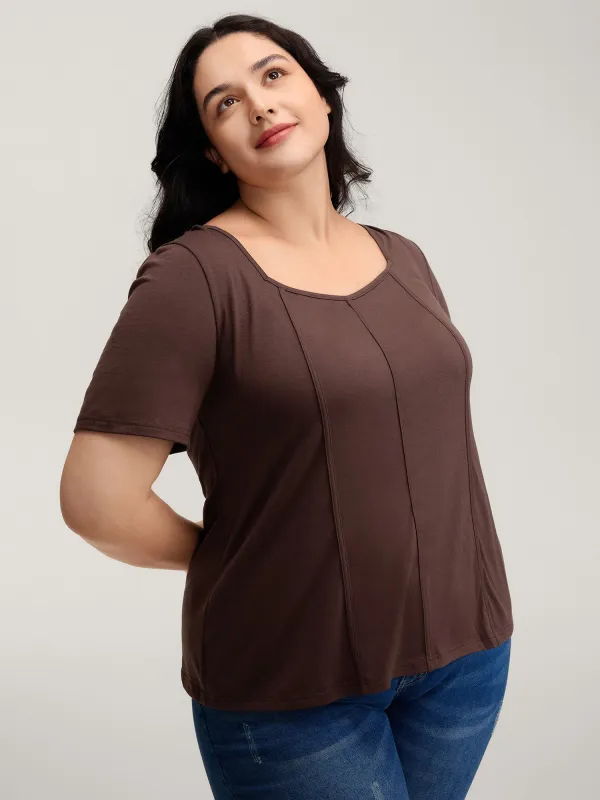 Stretchy Defining Waist Deep Neckline T-Shirt sold by Bloomchic