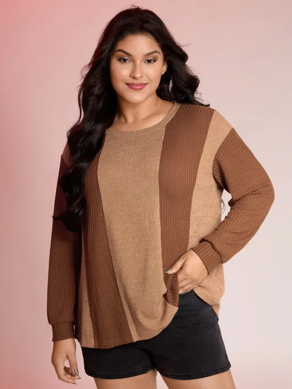 Color Stripe Relaxed Fit Round Neck Sweatshirt sold by Bloomchic