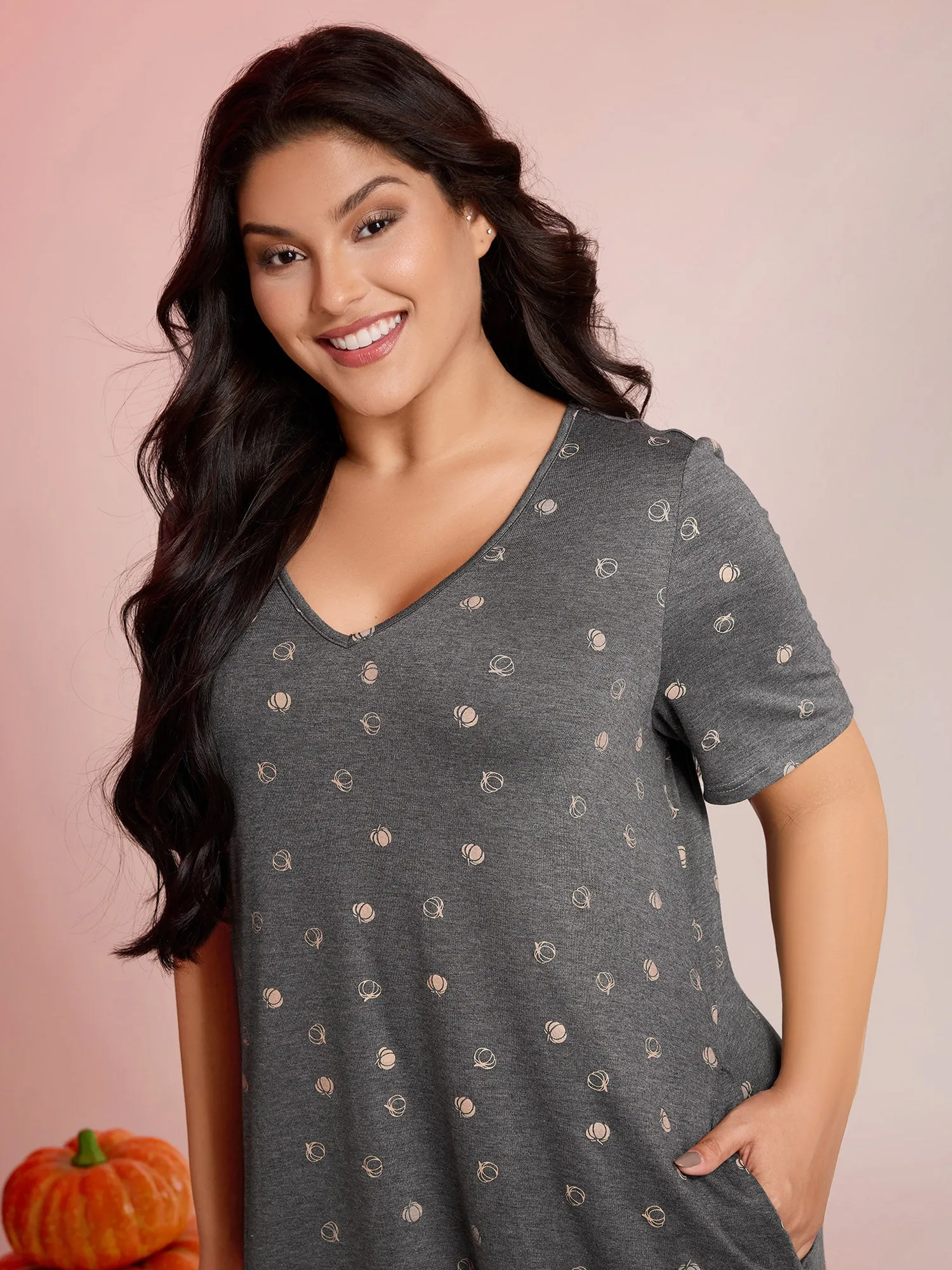Halloween Print Stretchy V-Neck Lounge Dress sold by Bloomchic product image thumbnail 2