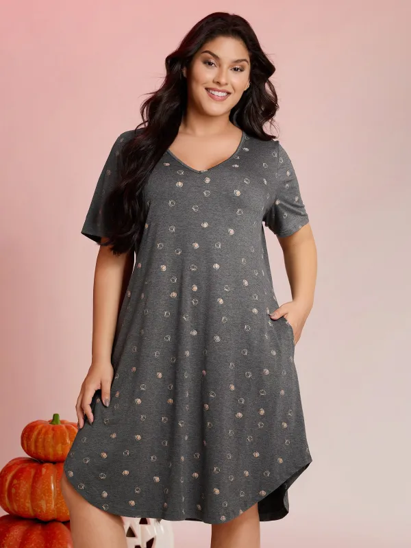 Halloween Print Stretchy V-Neck Lounge Dress sold by Bloomchic