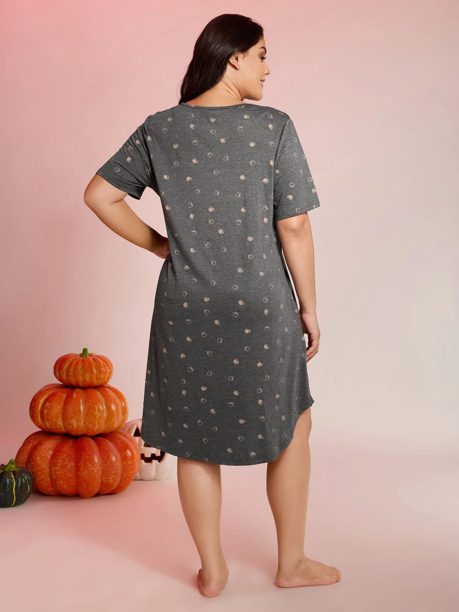 Halloween Print Stretchy V-Neck Lounge Dress sold by Bloomchic product image thumbnail 4