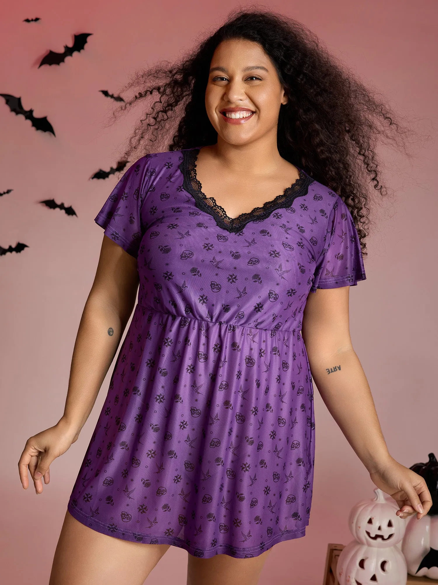 Timeless Halloween Print Stretchy Waist Sleep Dress sold by Bloomchic