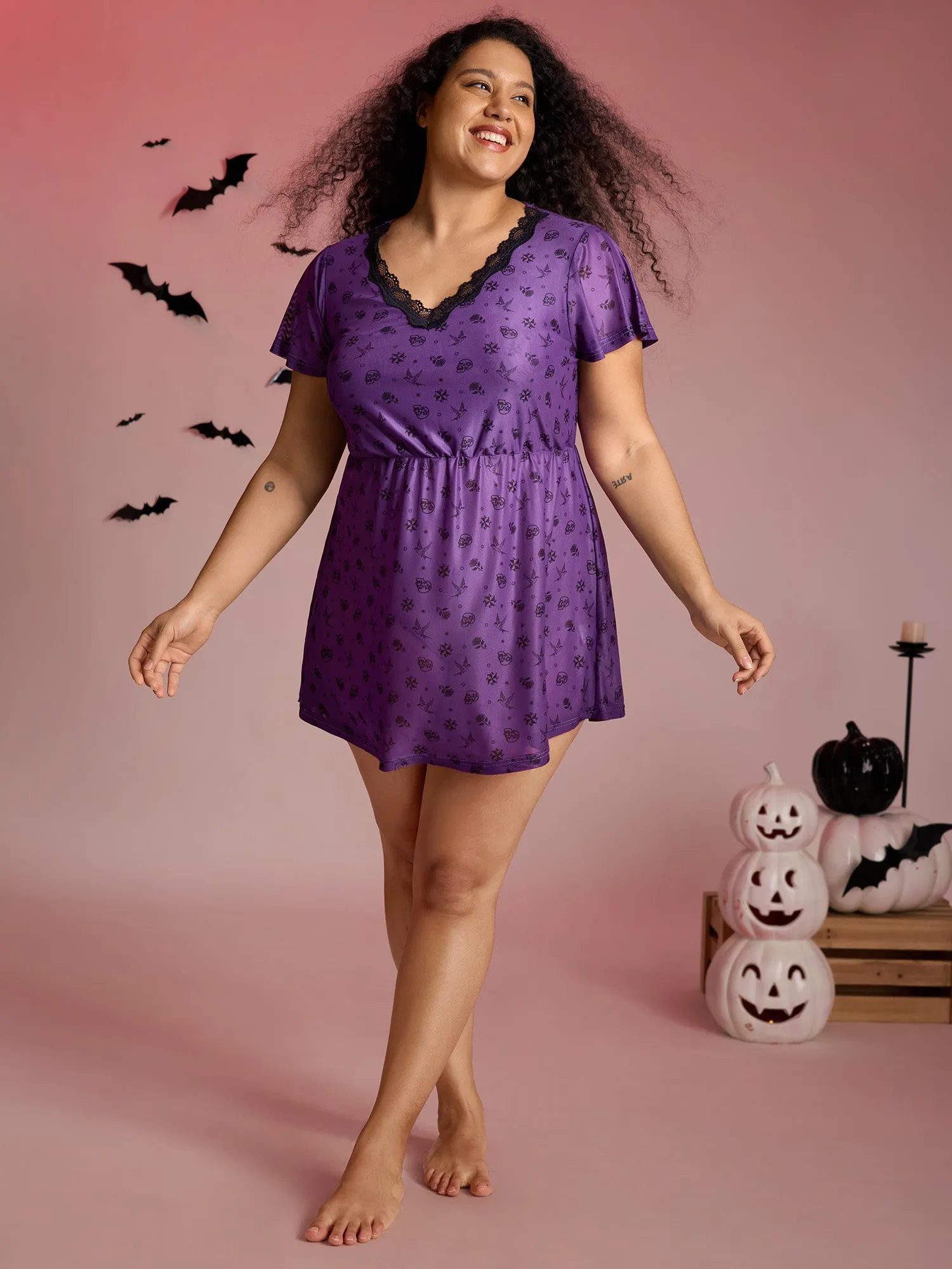 Timeless Halloween Print Stretchy Waist Sleep Dress sold by Bloomchic product image thumbnail 3