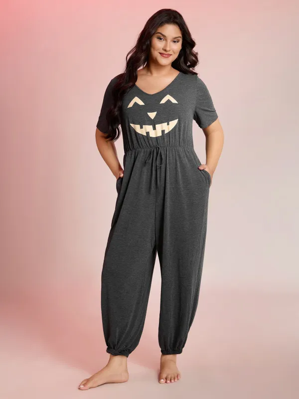 Pumpkin Carved Comfy Knit Lounge Jumpsuit sold by Bloomchic