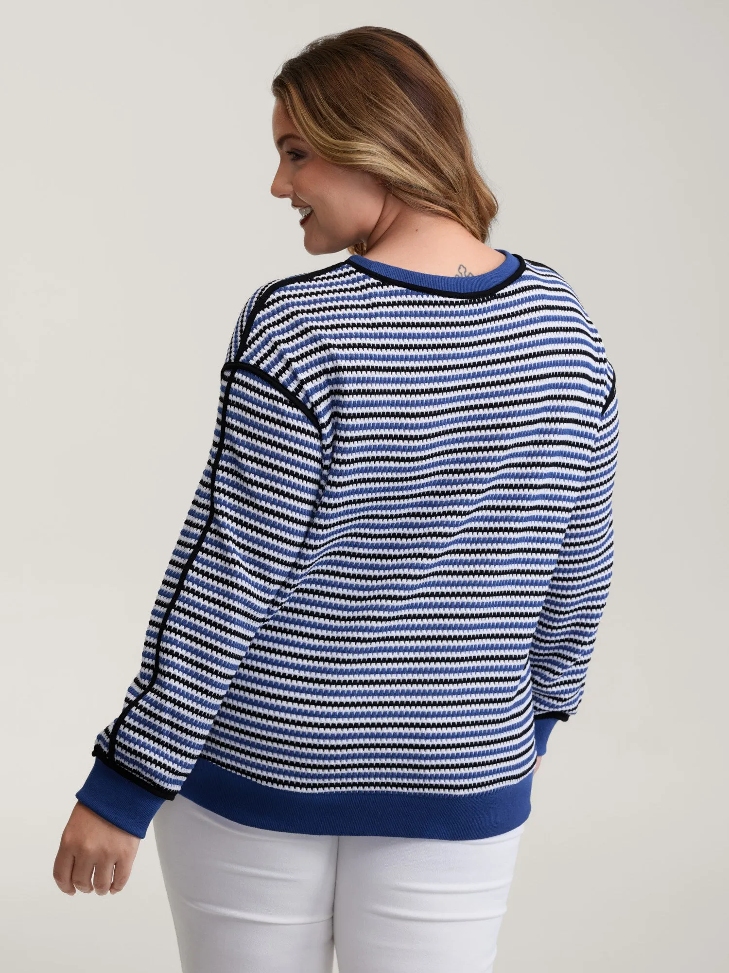 Stripe Print Contrast Edge Drop Shoulder Sweatshirt sold by Bloomchic product image thumbnail 4