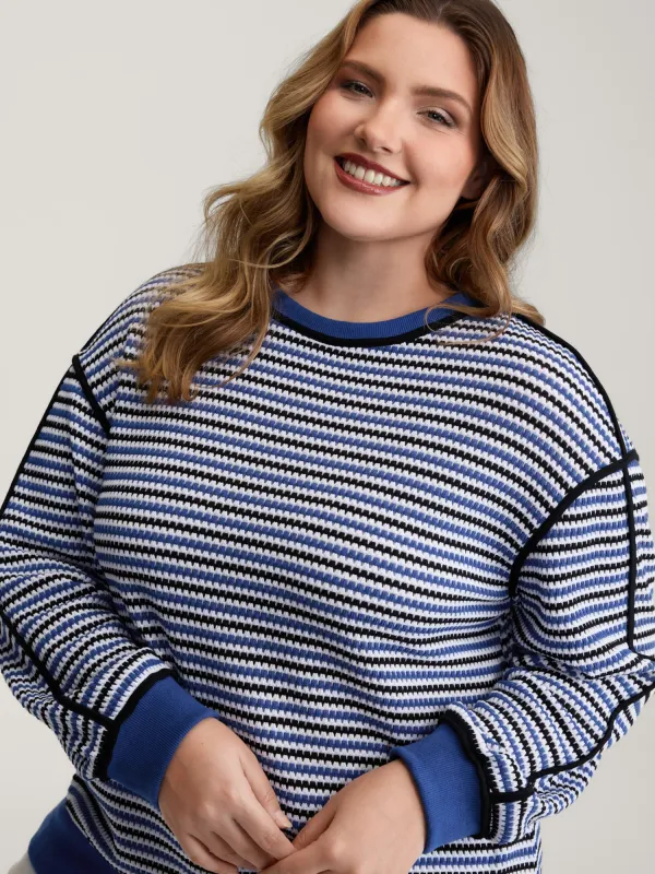 Stripe Print Contrast Edge Drop Shoulder Sweatshirt sold by Bloomchic