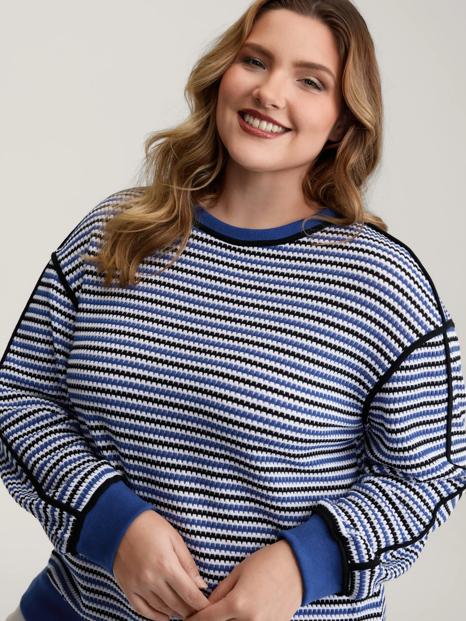 Stripe Print Contrast Edge Drop Shoulder Sweatshirt sold by Bloomchic