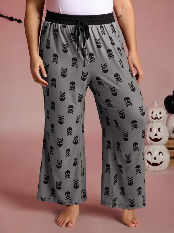 Skull Halloween Print Micro-Flare Lounge Pants made by Bloomchic