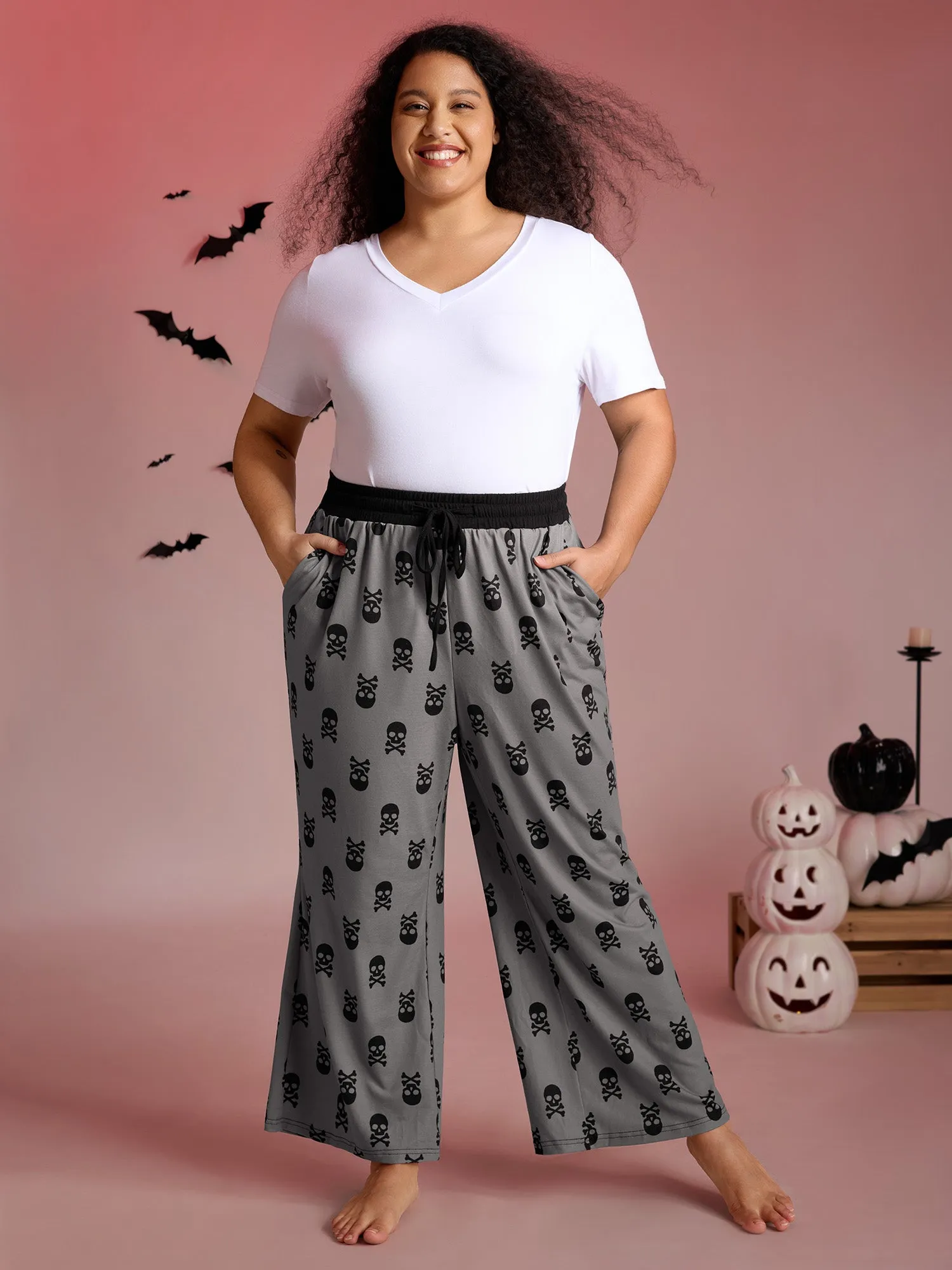 Skull Halloween Print Micro-Flare Lounge Pants sold by Bloomchic product image thumbnail 2