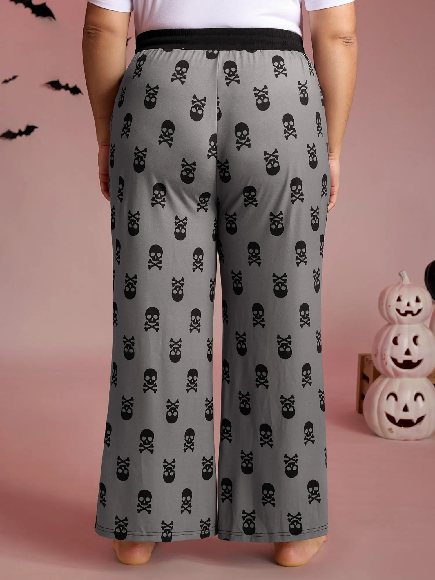 Skull Halloween Print Micro-Flare Lounge Pants sold by Bloomchic product image thumbnail 4