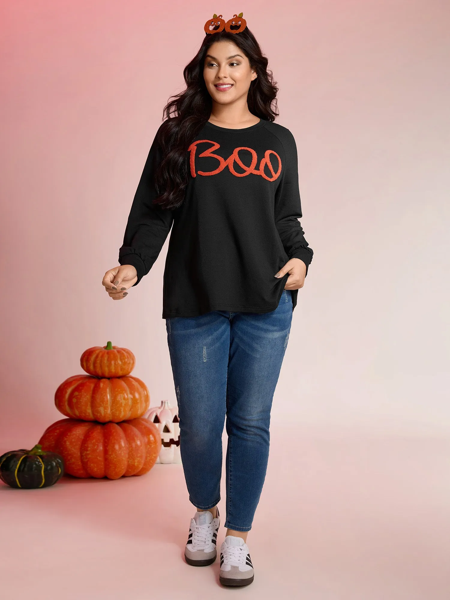 Boo-tiful Embroidery Towel Texture Sweatshirt sold by Bloomchic product image thumbnail 3
