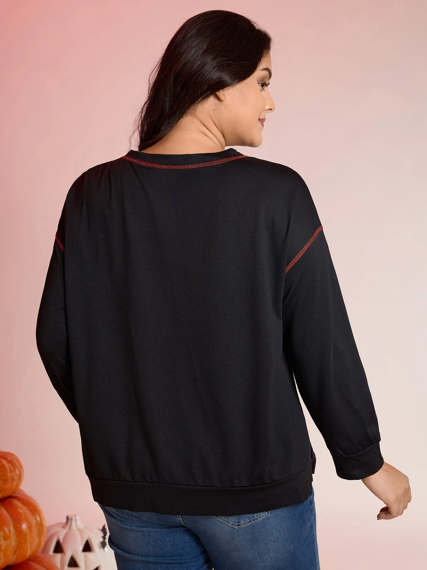 Pumpkin Halloween Print Drop Shoulder Sweatshirt sold by Bloomchic product image thumbnail 4