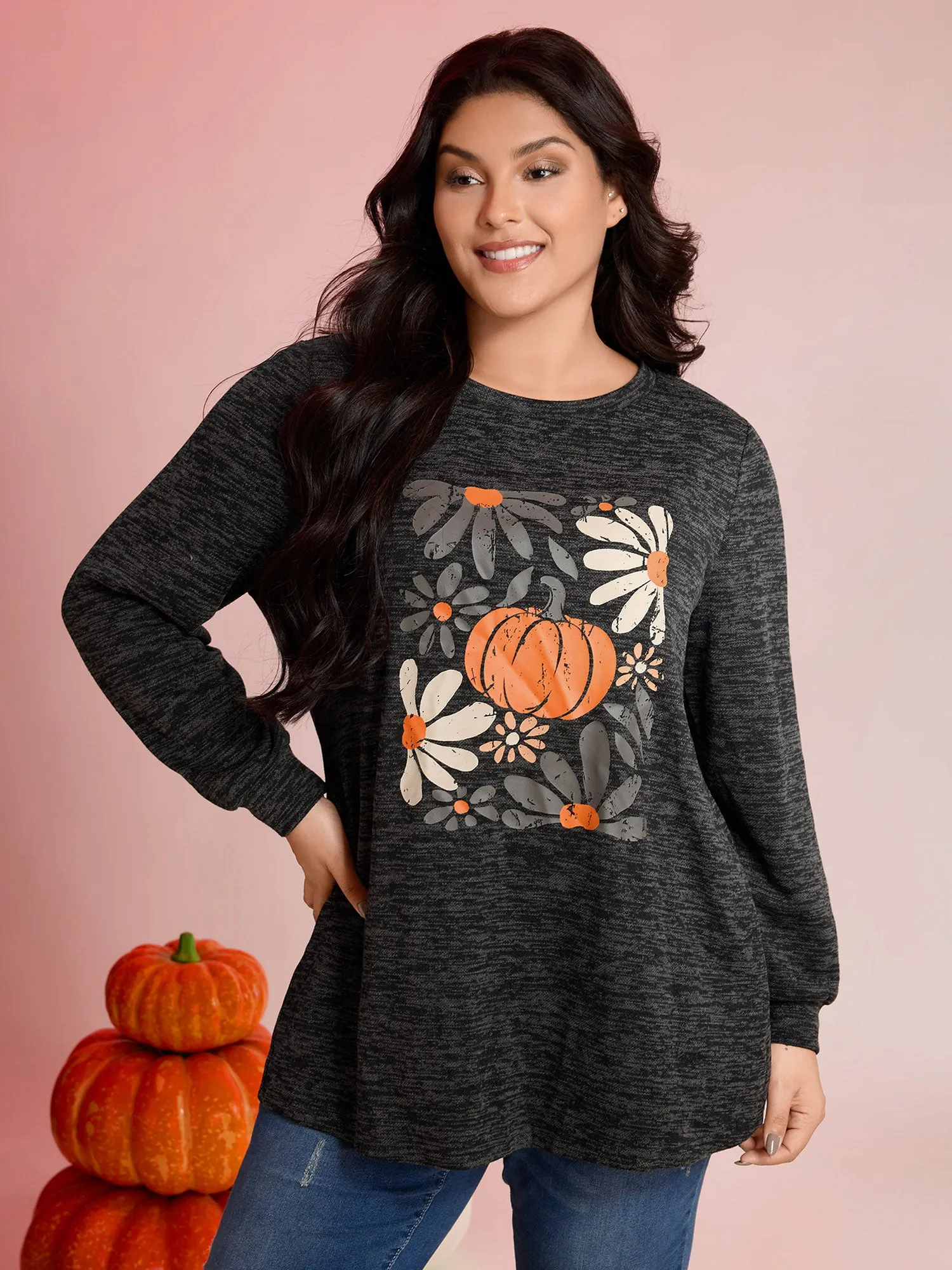 Halloween Pumpkin Floral Pockets Tunic Top sold by Bloomchic product image thumbnail 2
