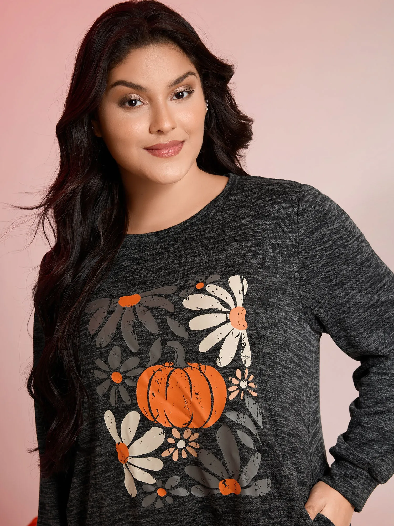 Halloween Pumpkin Floral Pockets Tunic Top sold by Bloomchic