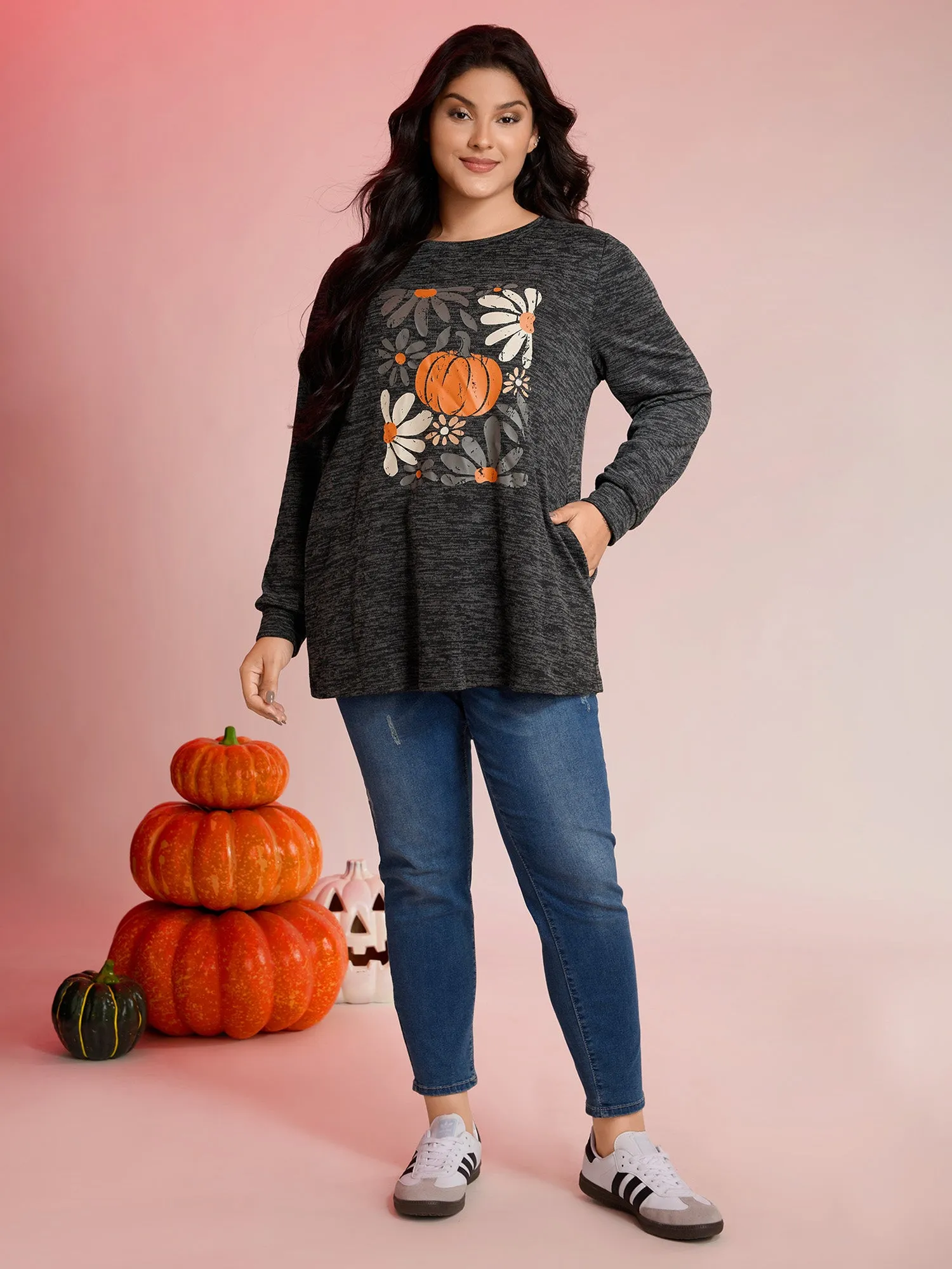 Halloween Pumpkin Floral Pockets Tunic Top sold by Bloomchic product image thumbnail 3