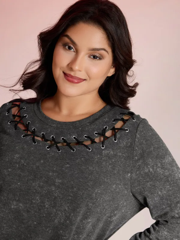 Halloween Cut-Out Neck Snowflake Effect Sweatshirt sold by Bloomchic