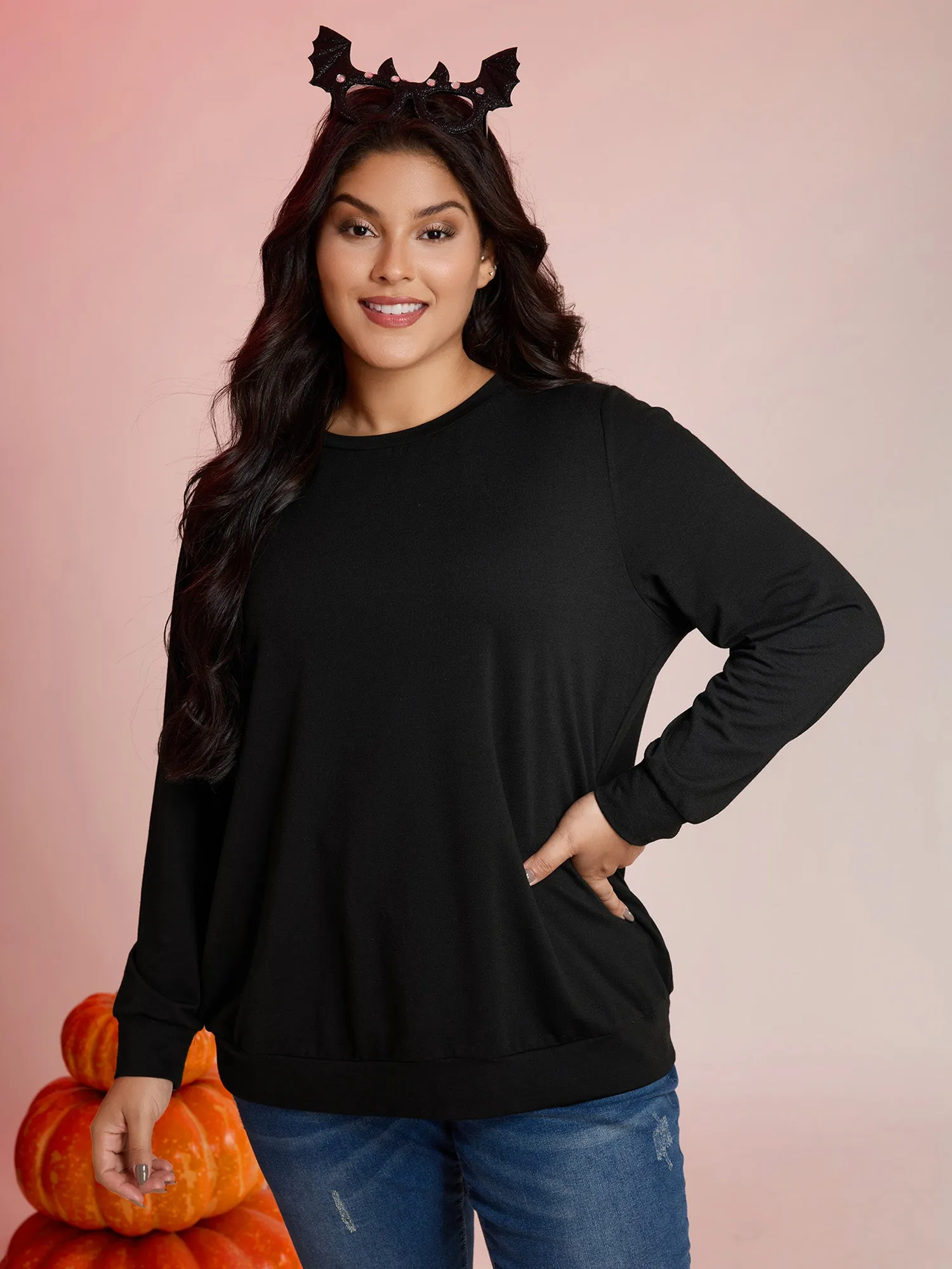 Back Sheer Halloween Print Solid Sweatshirt sold by Bloomchic product image thumbnail 2