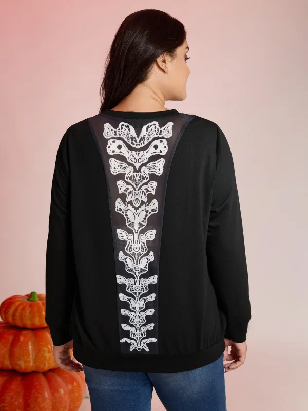 Back Sheer Halloween Print Solid Sweatshirt sold by Bloomchic