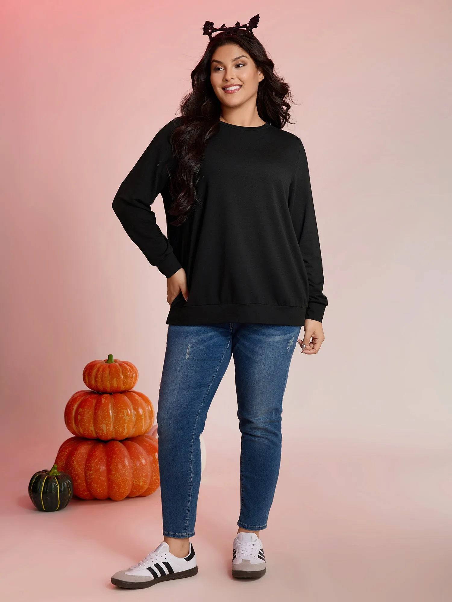 Back Sheer Halloween Print Solid Sweatshirt sold by Bloomchic product image thumbnail 3