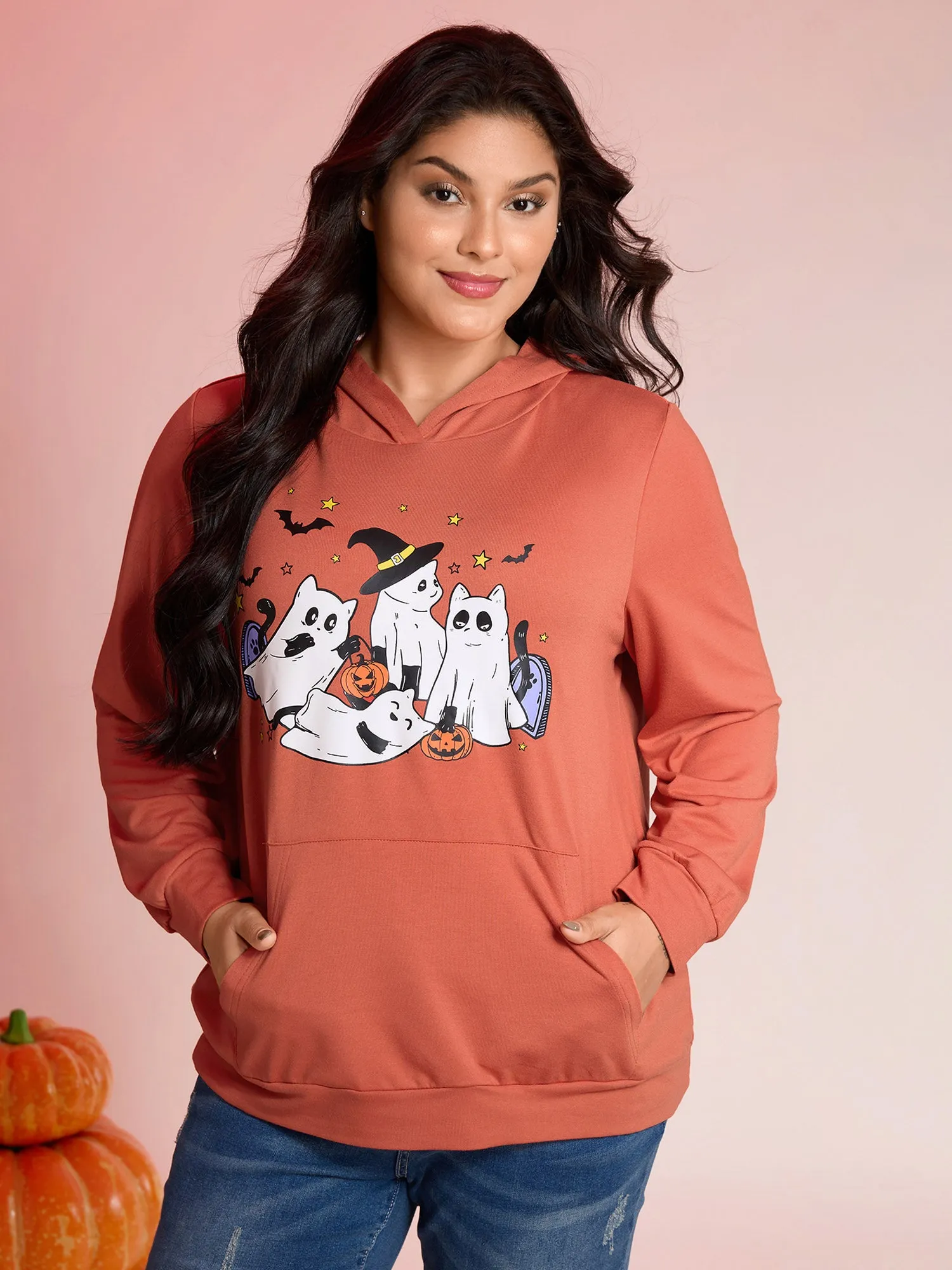Halloween Ghost Print Solid Hoodie sold by Bloomchic product image thumbnail 2