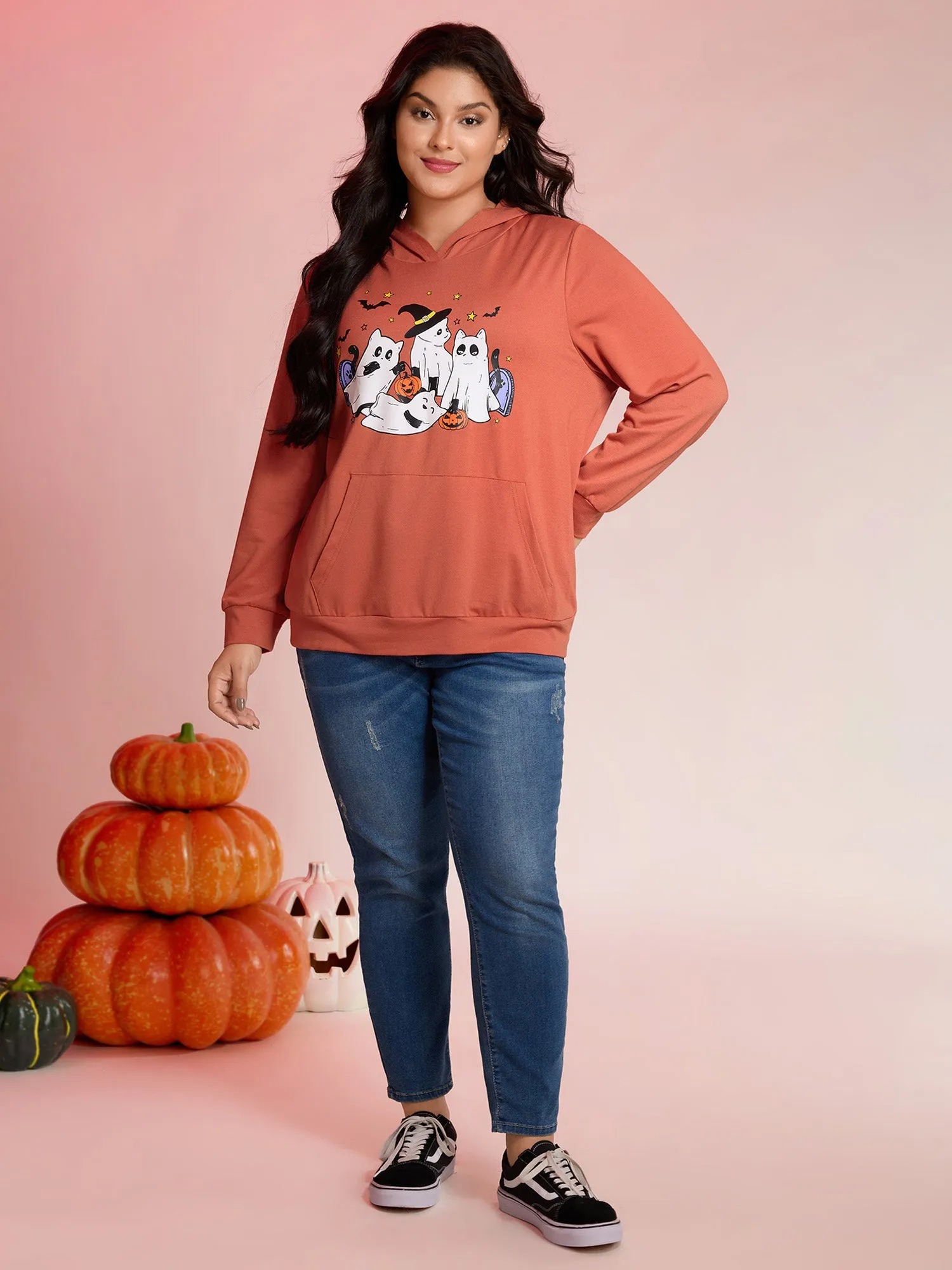 Halloween Ghost Print Solid Hoodie sold by Bloomchic product image thumbnail 3