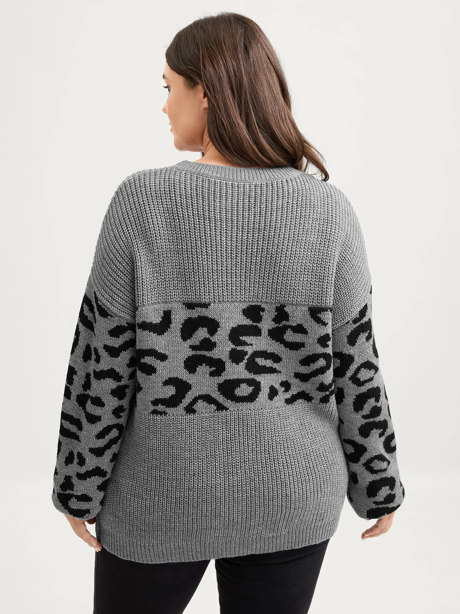 Leopard Print Round Neck Textured Pullover sold by Bloomchic product image thumbnail 4