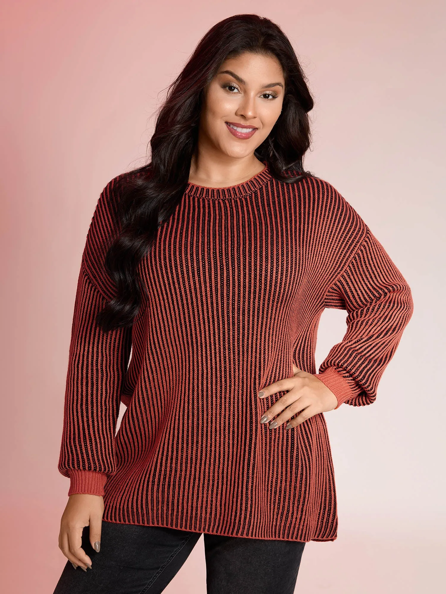 Stripe Textured Round Neck Pullover sold by Bloomchic