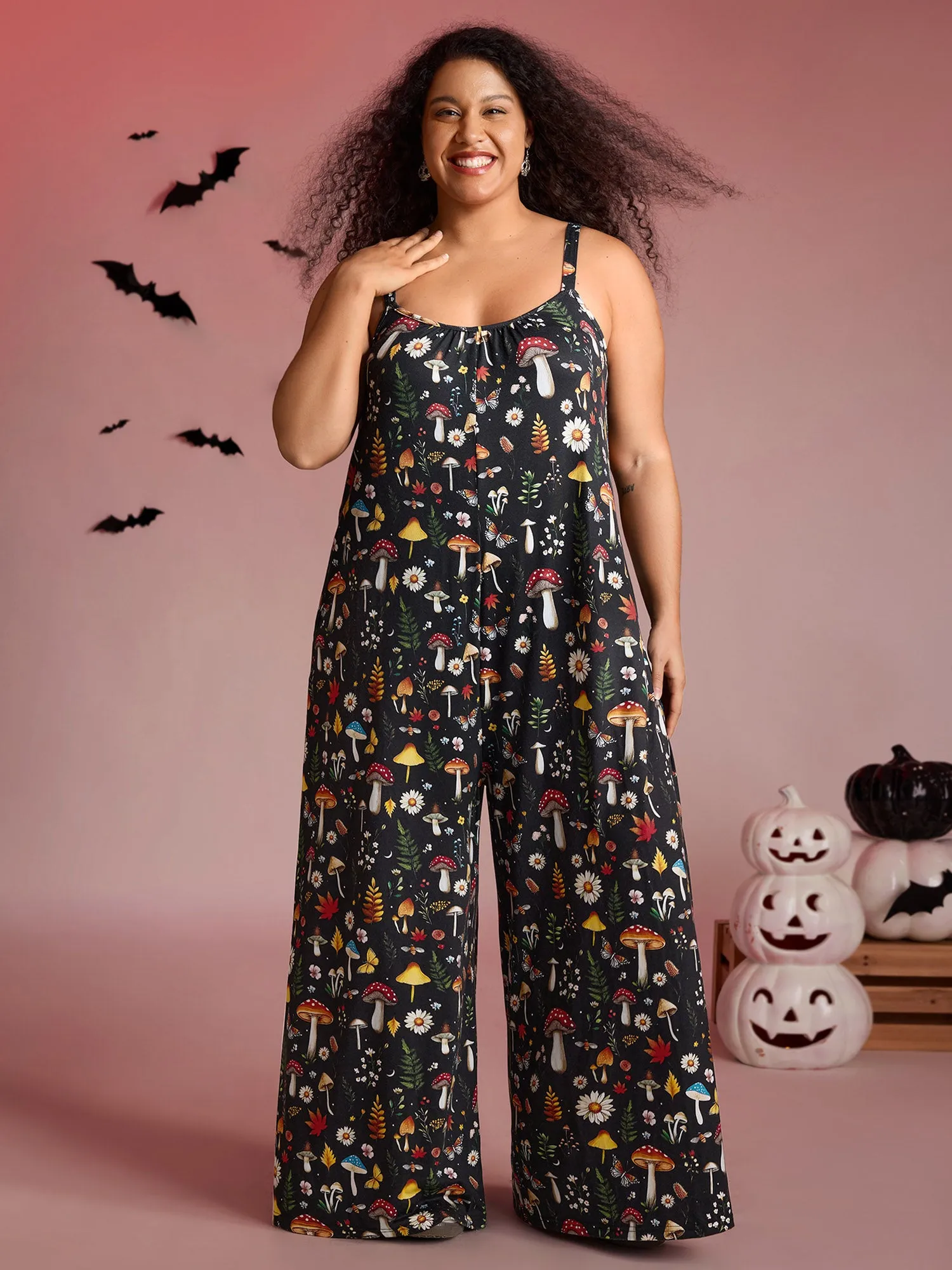 Halloween Mushroom Print Pockets Cami Jumpsuit sold by Bloomchic product image thumbnail 3