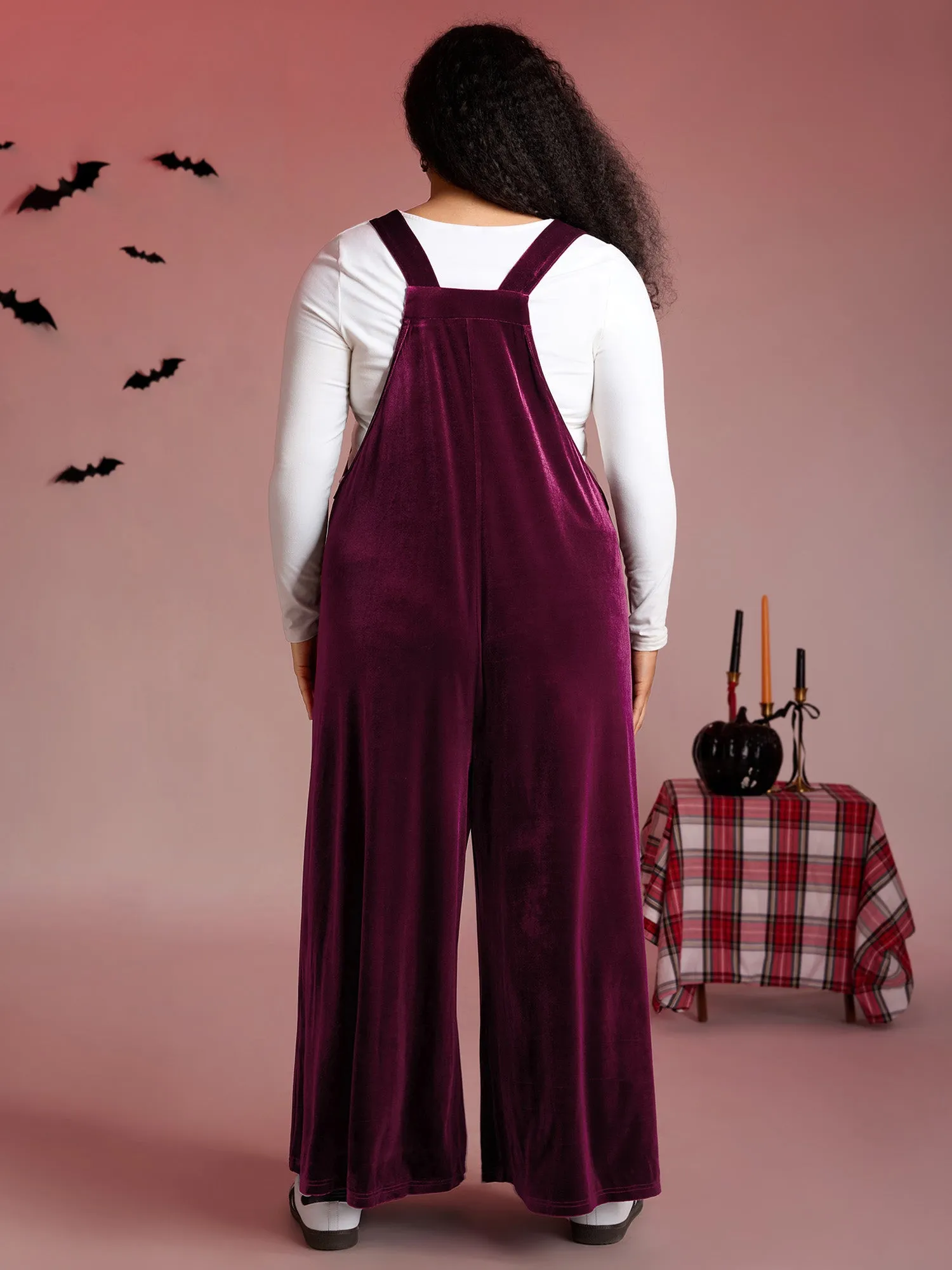 Velvet Relaxed Fit Adjustable Straps Jumpsuit sold by Bloomchic product image thumbnail 4