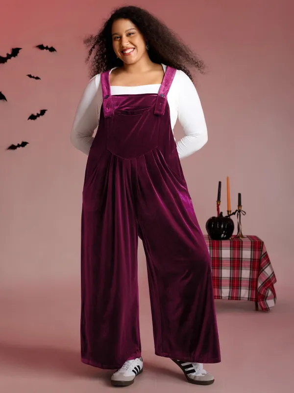 Velvet Relaxed Fit Adjustable Straps Jumpsuit sold by Bloomchic