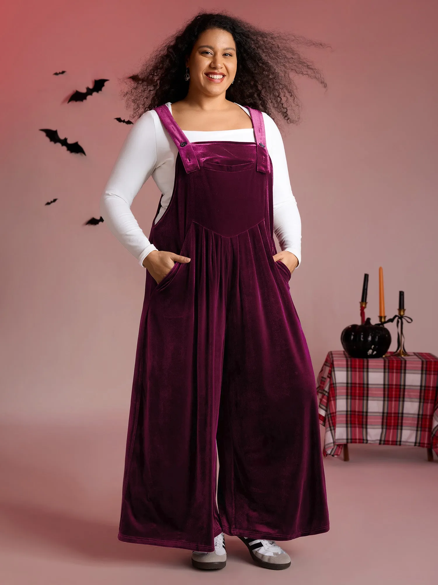 Velvet Relaxed Fit Adjustable Straps Jumpsuit sold by Bloomchic product image thumbnail 3