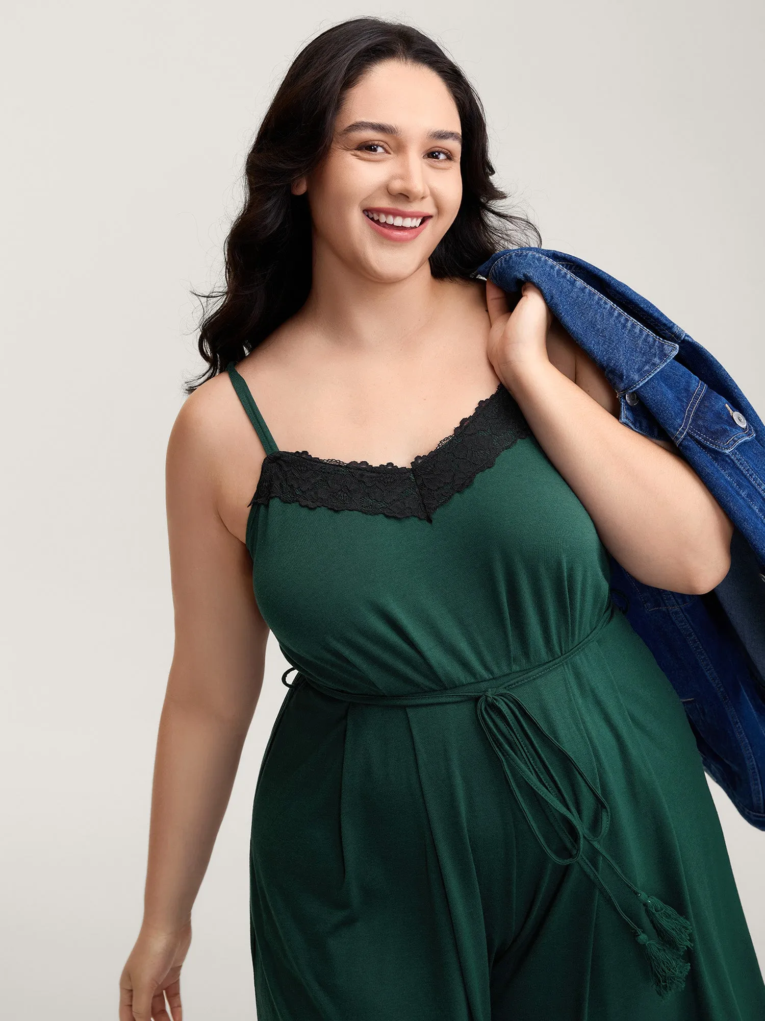 Supersoft Backless Crosstie Asymmetrical Hem Lace Jumpsuit sold by Bloomchic product image thumbnail 3