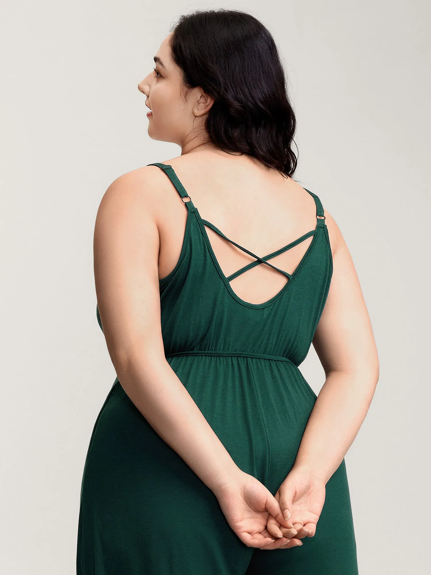 Supersoft Backless Crosstie Asymmetrical Hem Lace Jumpsuit sold by Bloomchic product image thumbnail 2