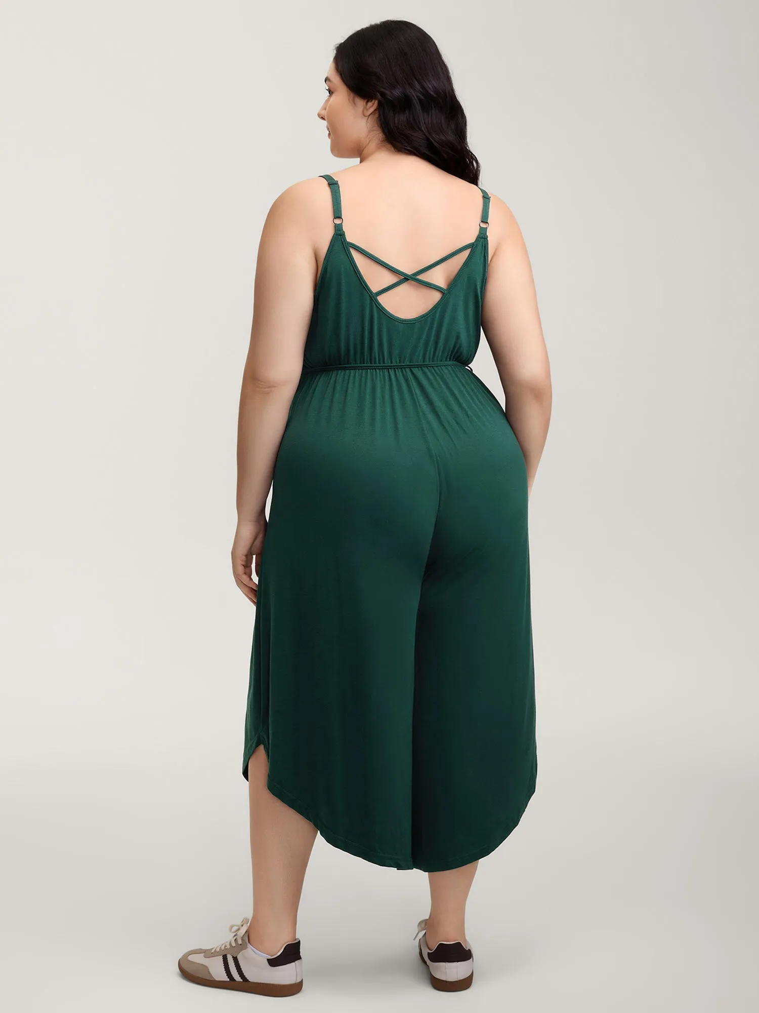 Supersoft Backless Crosstie Asymmetrical Hem Lace Jumpsuit sold by Bloomchic product image thumbnail 4
