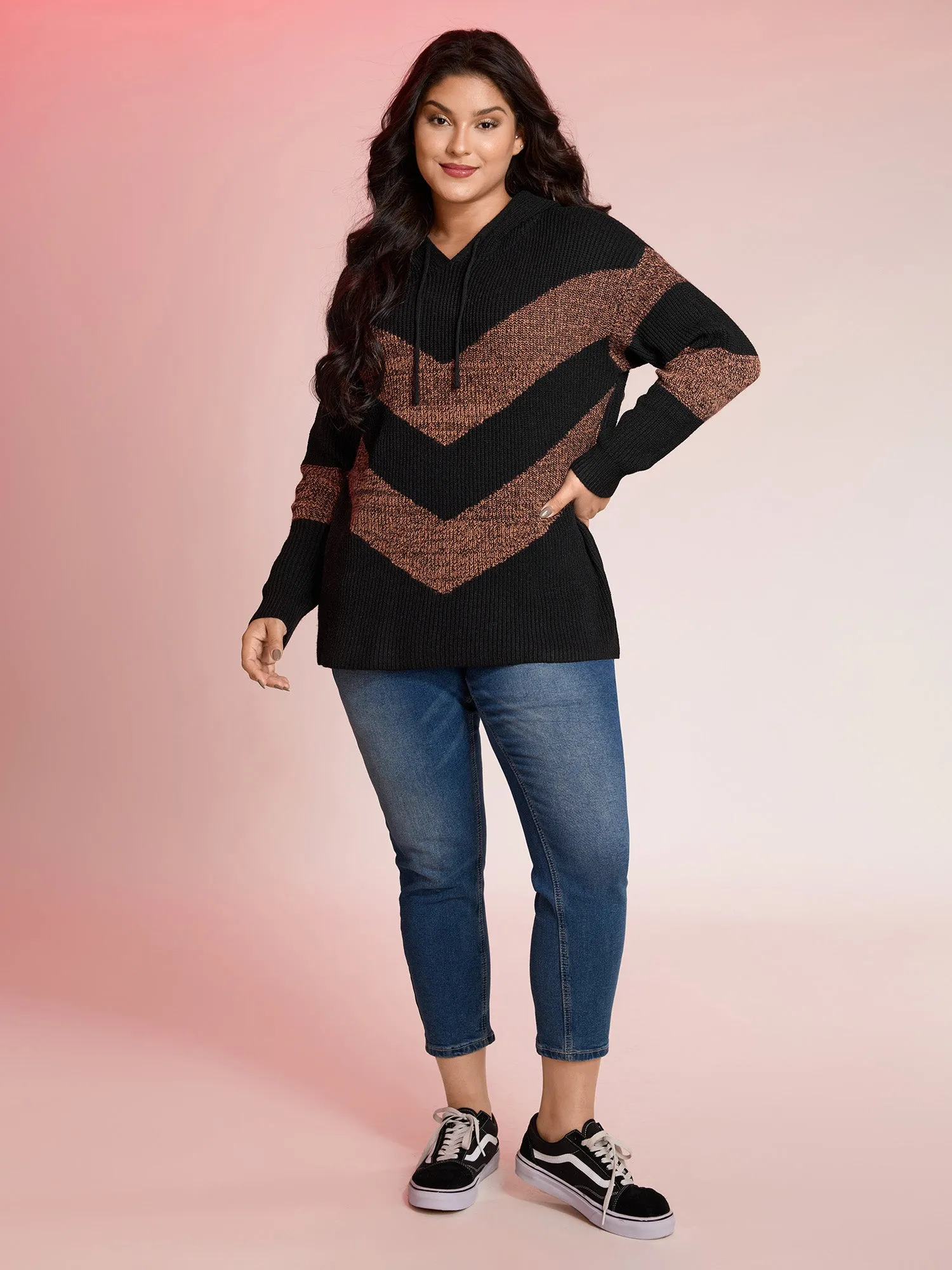 Blended Yarn Colorblock Hooded Pullover sold by Bloomchic product image thumbnail 3