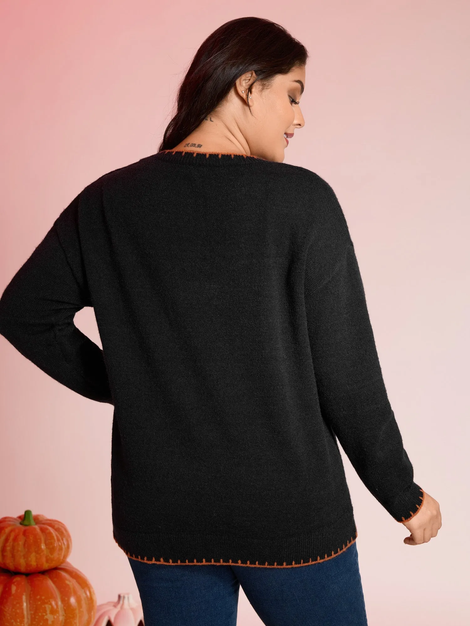 Pumpkin Rope Embroidery Contrast Pullover sold by Bloomchic product image thumbnail 4