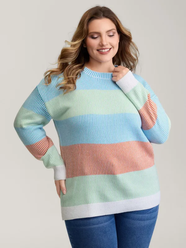 Colorblock Textured Round Neck Pullover sold by Bloomchic