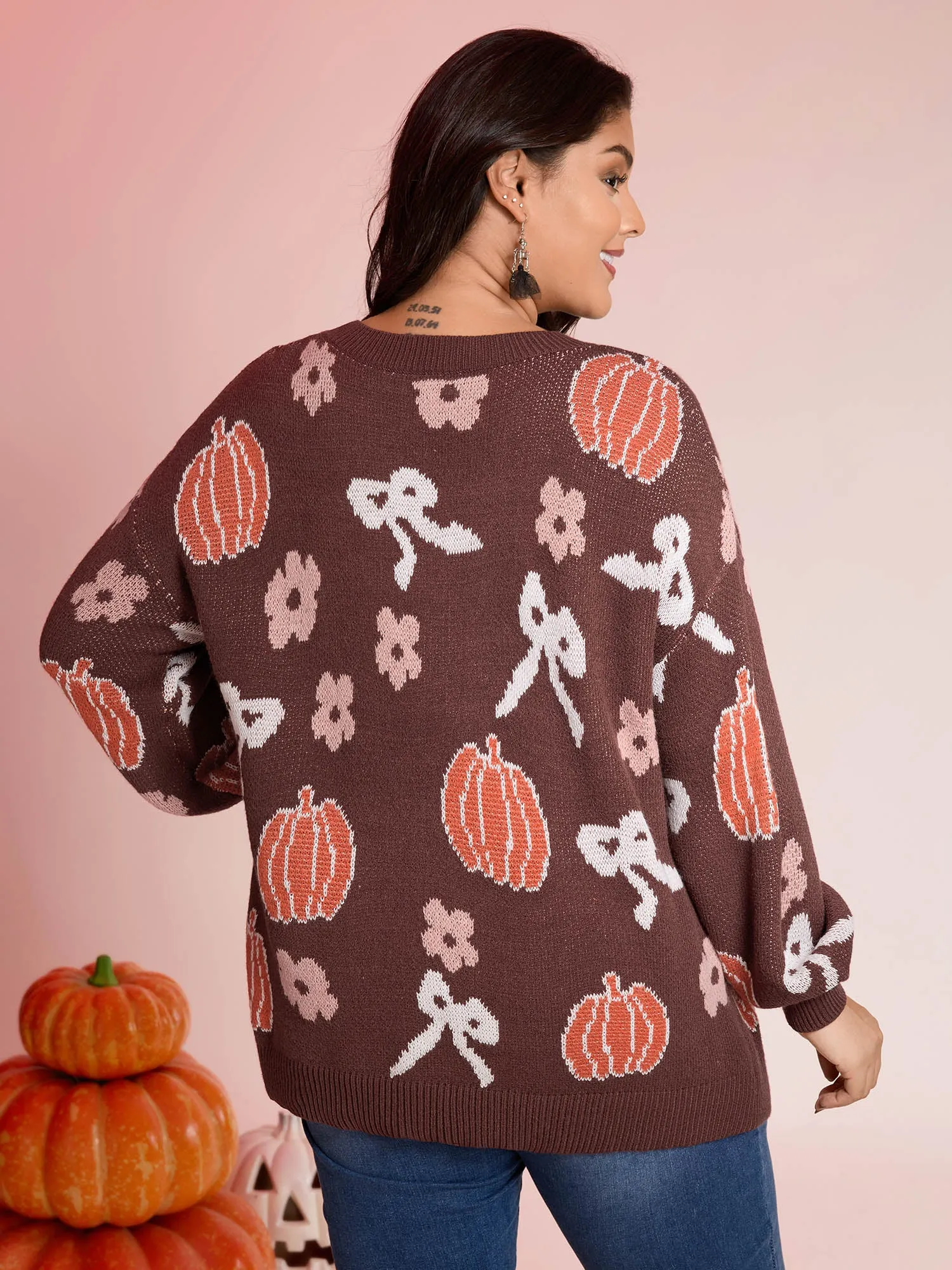 Pumpkin Print Ribbed Hem Pullover sold by Bloomchic product image thumbnail 4