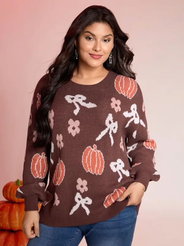 Pumpkin Print Ribbed Hem Pullover sold by Bloomchic