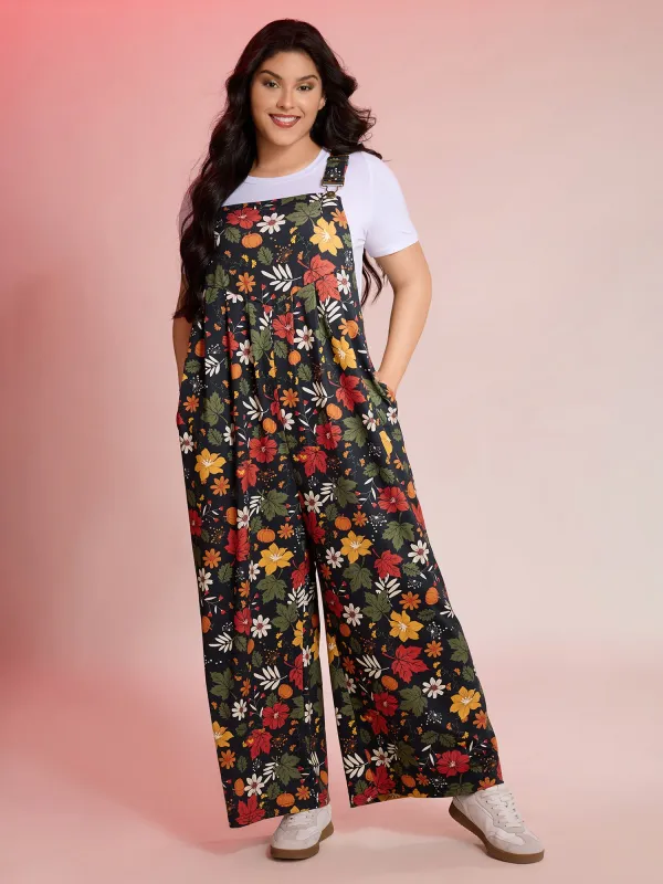 Retro Fall Print Relaxed Fit Jumpsuit sold by Bloomchic