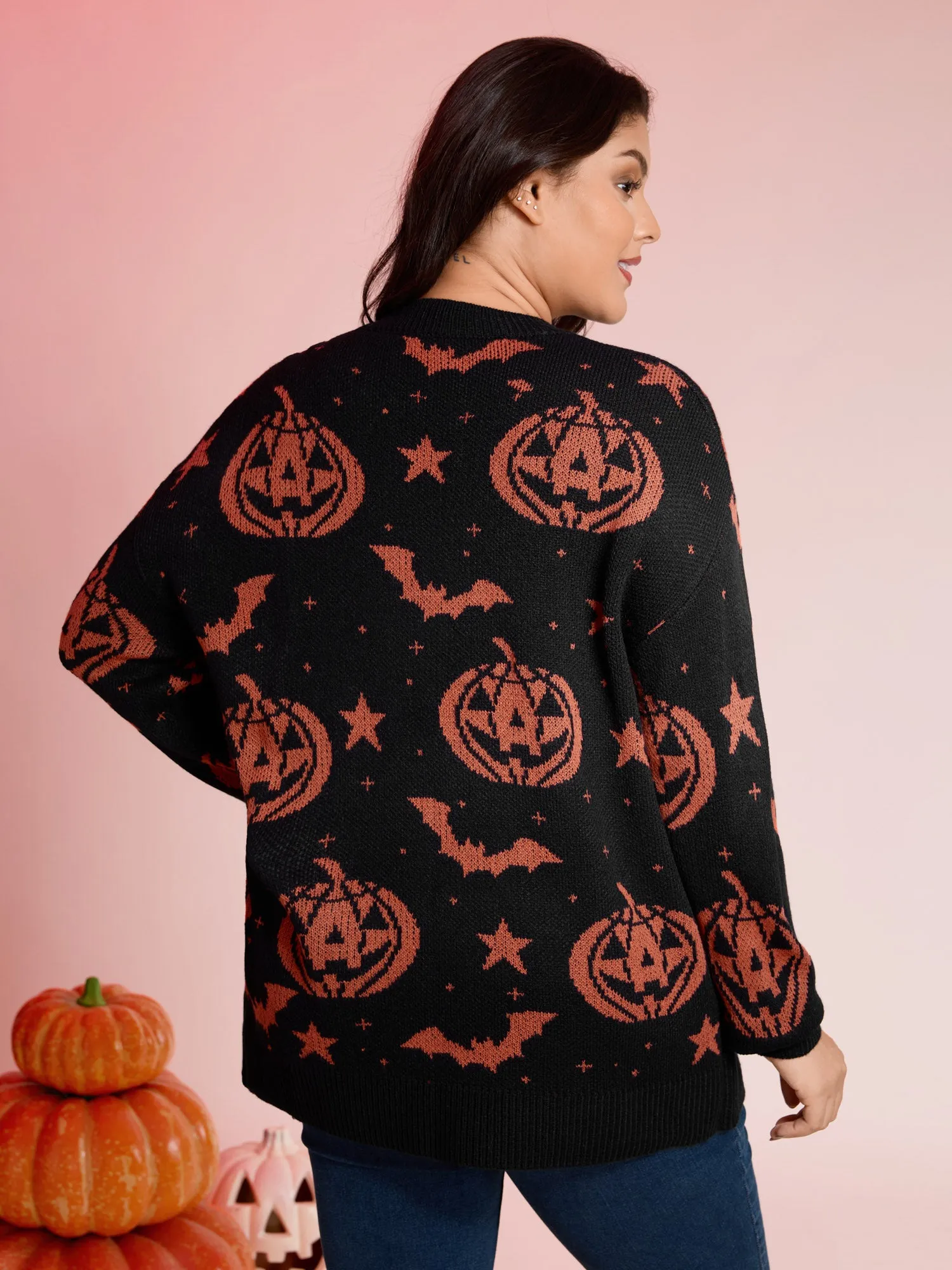 Halloween Pumpkin Print Crewneck Pullover sold by Bloomchic product image thumbnail 4