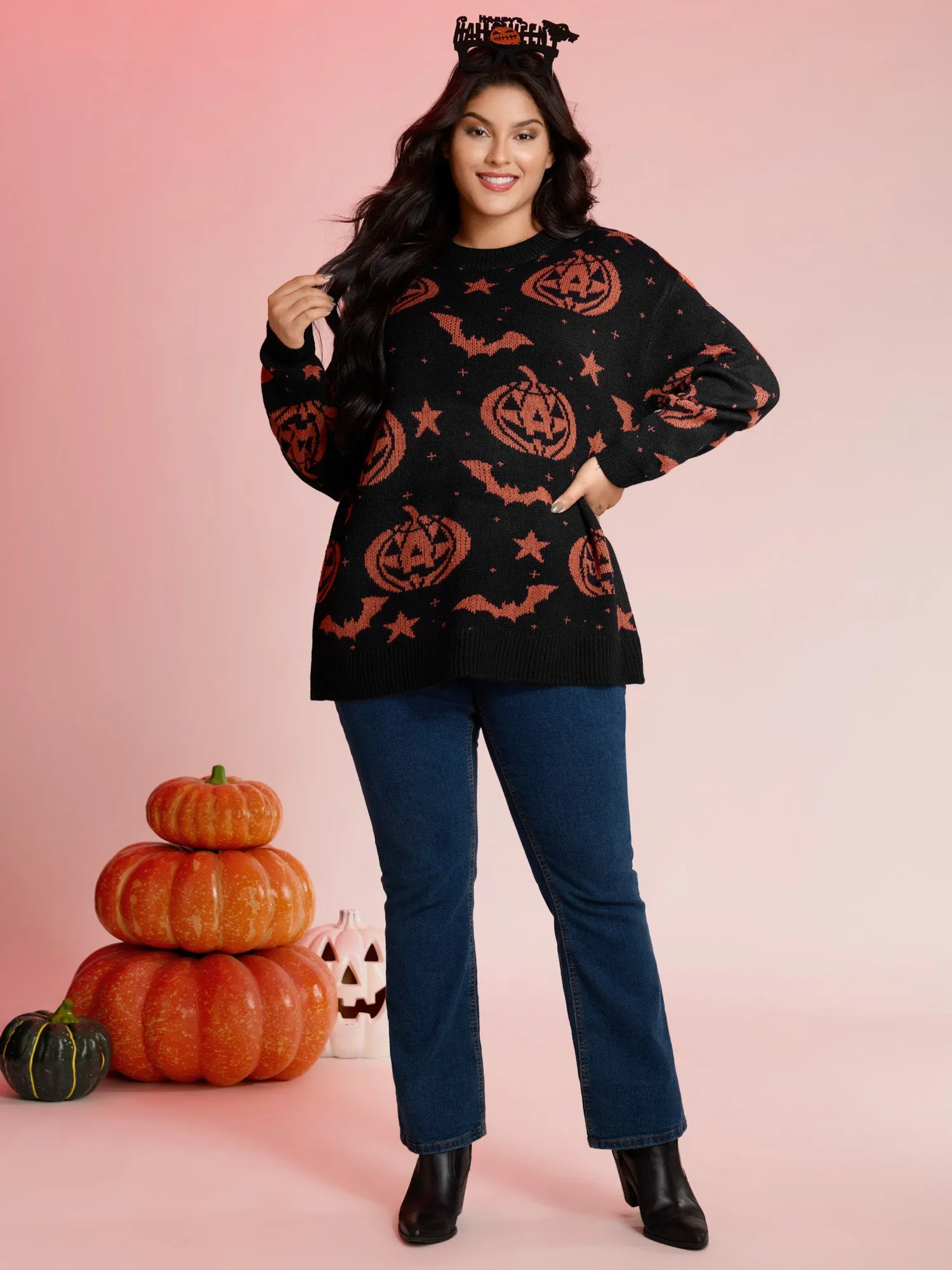 Halloween Pumpkin Print Crewneck Pullover sold by Bloomchic product image thumbnail 3