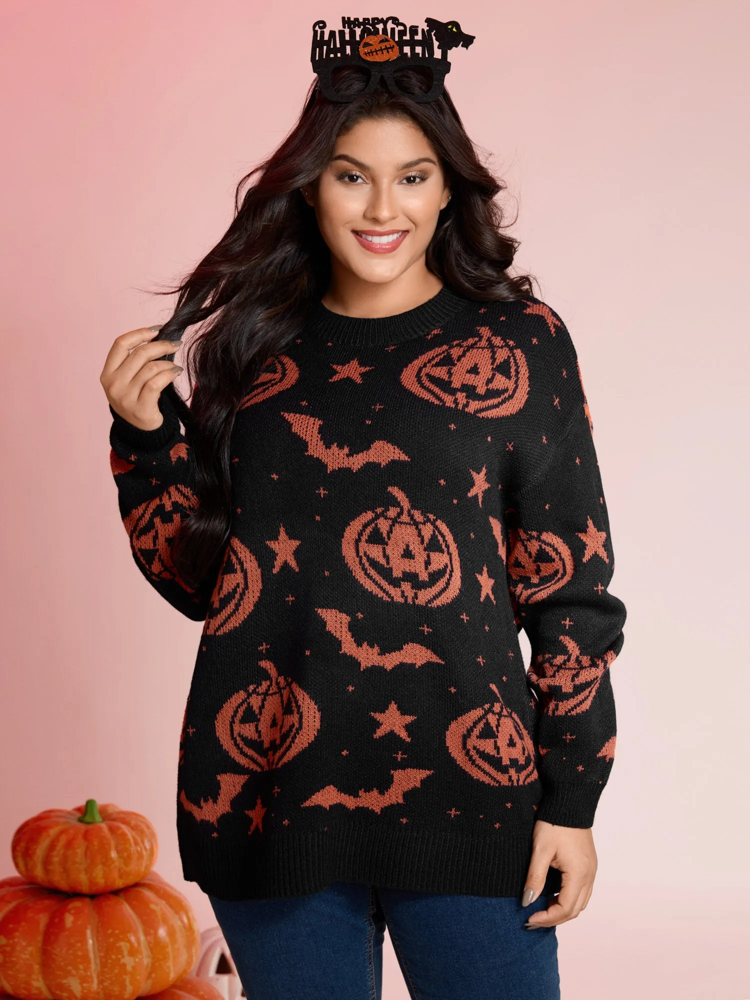 Halloween Pumpkin Print Crewneck Pullover sold by Bloomchic product image thumbnail 2