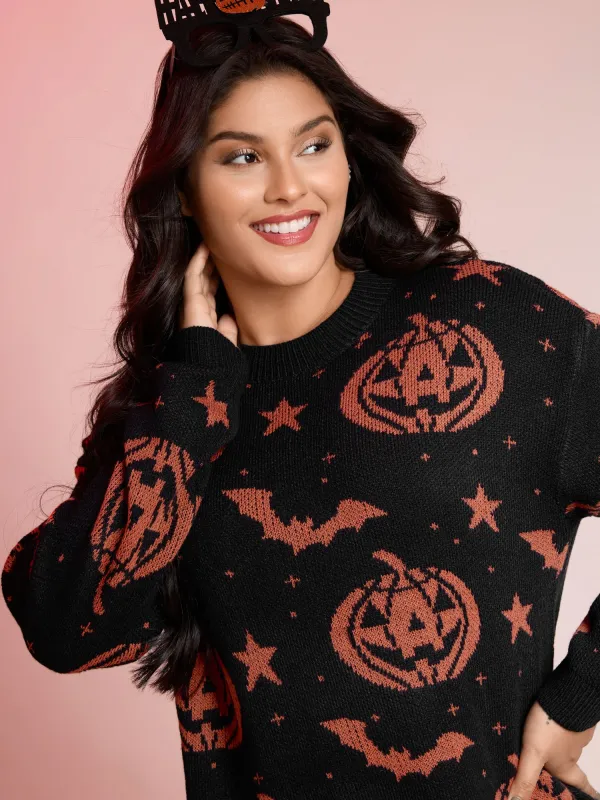Halloween Pumpkin Print Crewneck Pullover sold by Bloomchic
