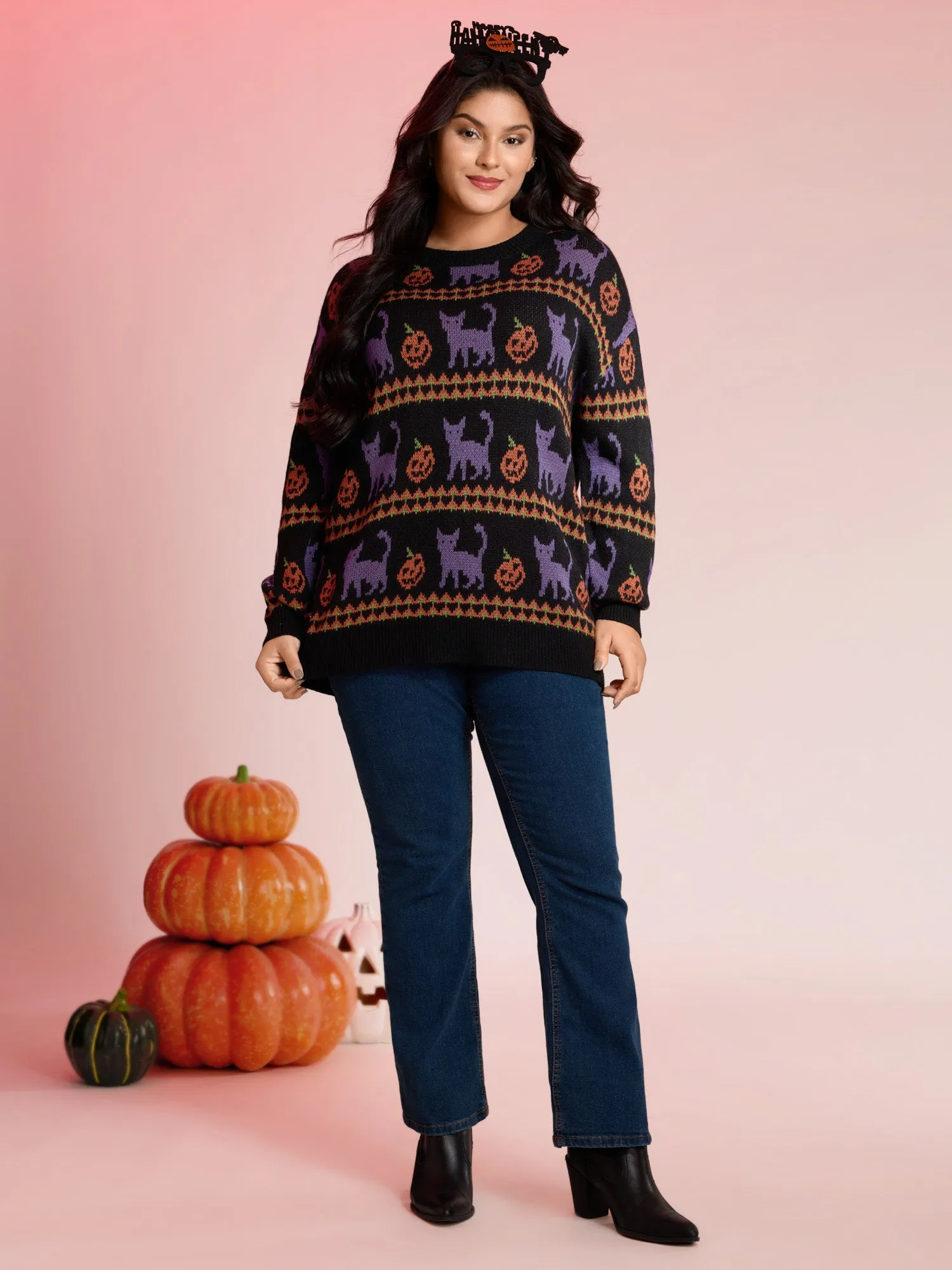 Cat Halloween Print Cozy Pullover sold by Bloomchic product image thumbnail 3